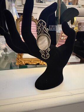 Sterling-Style Oval Stone Statement Ring with Filigree pale Rose quartz